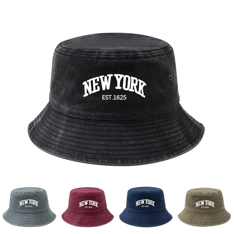 Ein Unisex Modischer und Vielseitiger Bedruckter NEW YORK EST 1625 Bucket Hat, ein Leichter Outdoor-Fischerhut, Trucker-Fischerhut