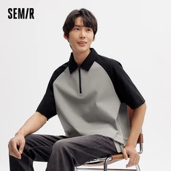 Semir Polo Shirt Men 2024 Summer New Retro Preppy Style Half Cardigan Short Sleeve Shirt Fashion Contrast Color Rotator Sleeves