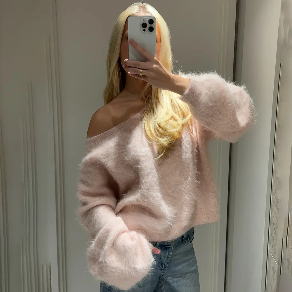 Talenza レディース プラッシュ プルオーバー ファッション ソリッド ルーズ ハイストリート セーター ヴィンテージ シック ストラップレス 秋 カジュアル 女性用プルオーバー