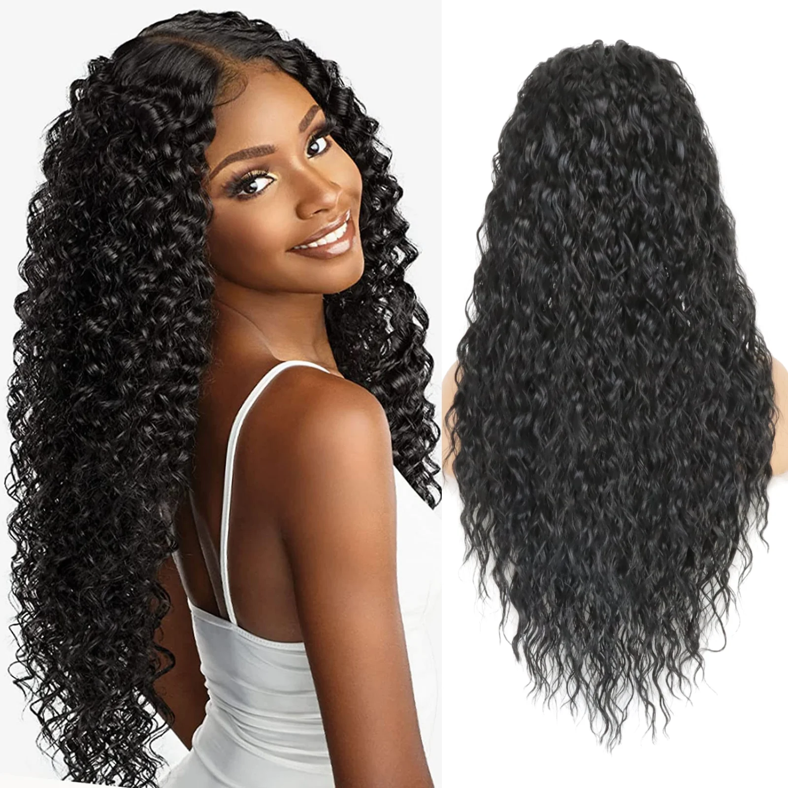 

13x4 Deep Wave Wigs Glueless Lace Front Wigs for Women Heat Resistant Fiber Synthetic Hair with Baby Hair 24 inch Lace Wig