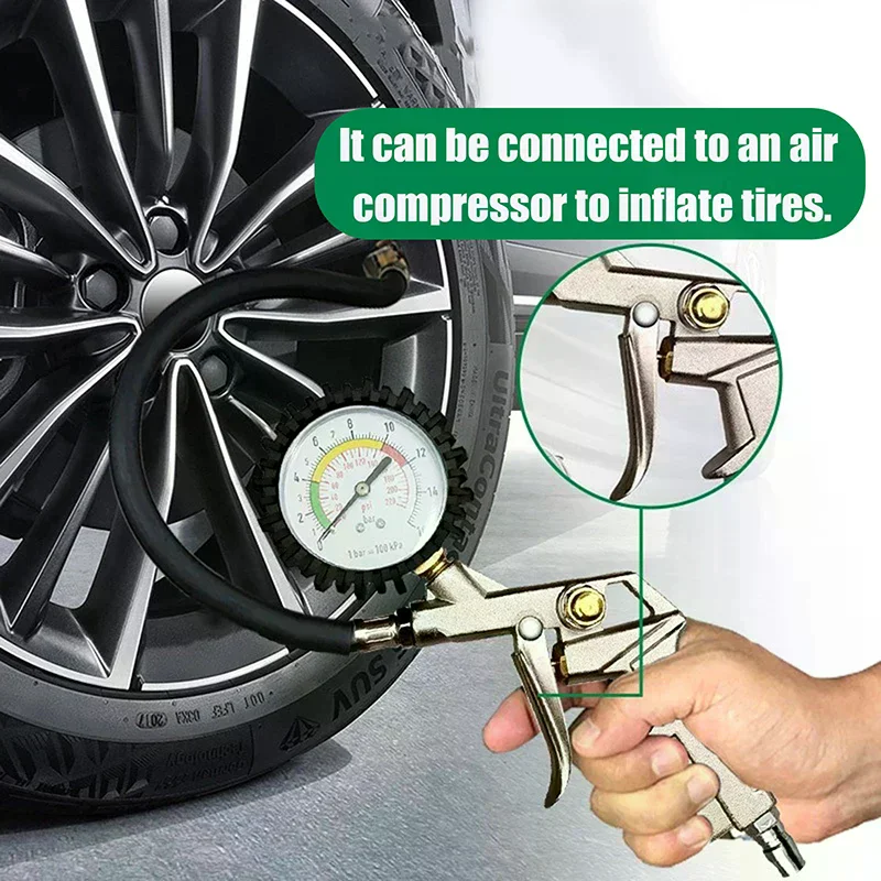 220PSI Car Motorcycle Multifunctional Tire Air Pressure Monitoring Gauge Tester Air Compressor Dial Meter Inflator Pump Tools