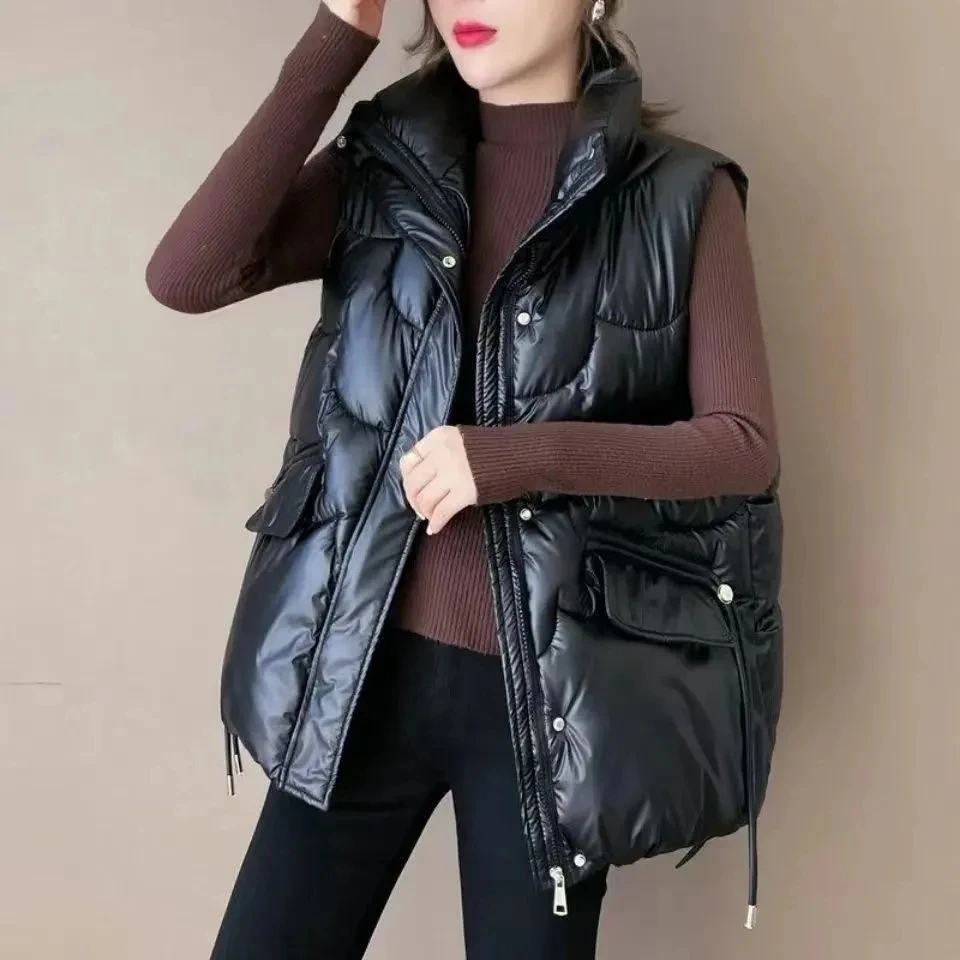 2024 New Down Cotton Vest Women Autumn Winter Short Loose Casual Waistcoat Womens Fashion Large Size Sleeveless Jacket Top