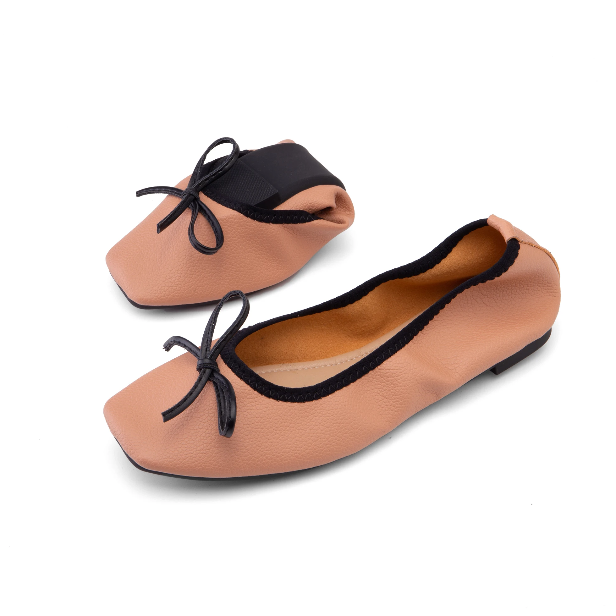 Miękkie skórzane buty damskie Casual Ballet Flats 2024 Wiosna Jesień Sznurowane kokardki Wygodne buty z kwadratowymi noskami Rozmiar 34-51