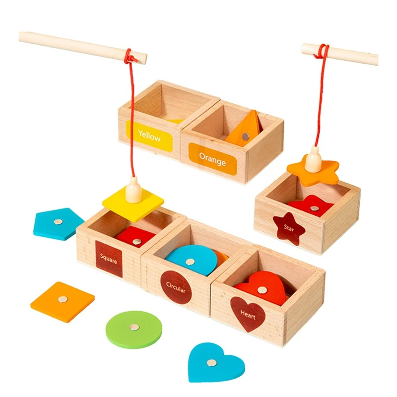 الأطفال خشبية المغناطيسي اللون شكل التدريس المعونة تصنيف صندوق الإدراك الهندسي لعبة الصيد لعب للطفل
