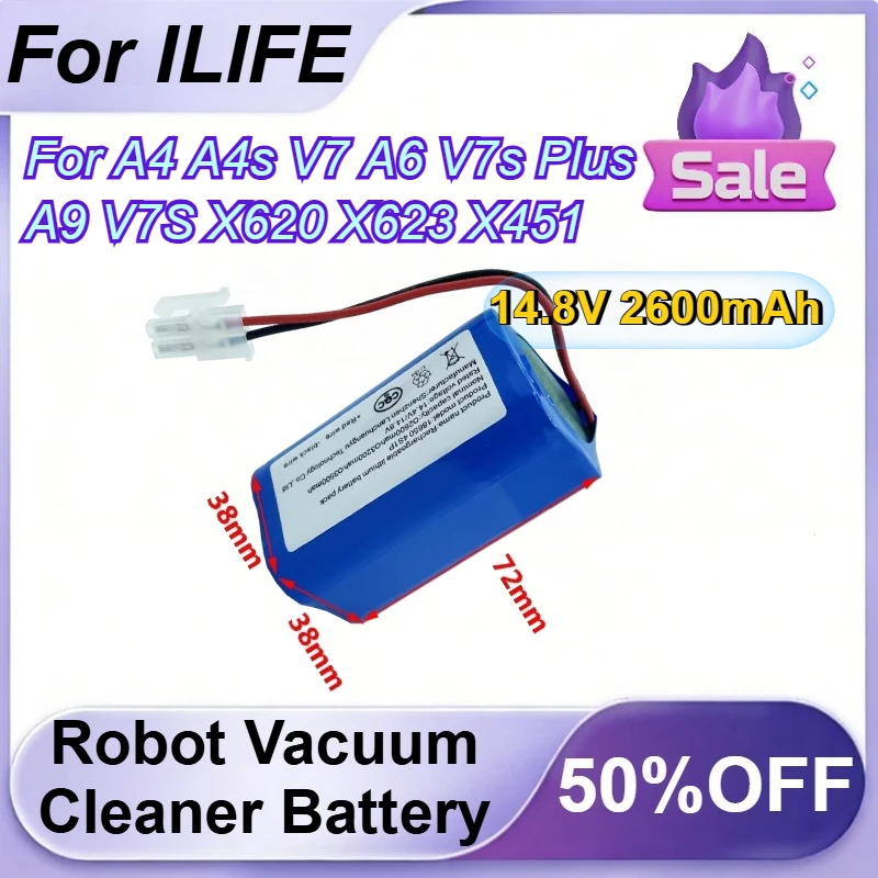

14.8V 2600mAh Robot Vacuum Cleaners Battery for ILIFE A4 A4s V7 A6 V7s Plus A9 V7S X620 X623 X451 X431 Replacement Battery