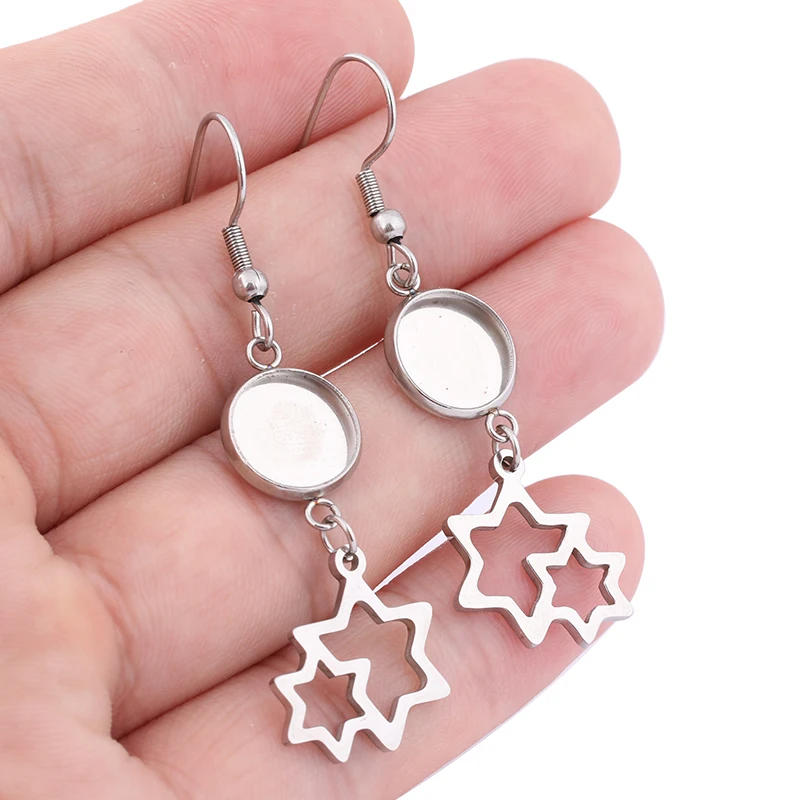 Base de brinco cabochão de aço inoxidável 10mm, base em branco com amuletos de estrela, configurações de moldura diy para fazer jóias, suprimentos com 10 peças