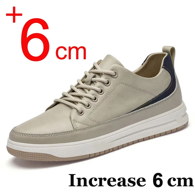 New Men Sneakers Elevator Shoes Comfortable Leather Heightening Shoes For Men Insole 6cm Heels Casual Lift Height Shoes Man