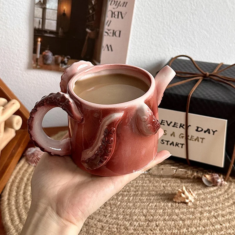 3D Octopus Tentacle Ceramic Mug Handmade Sculpted Coffee Cup Creative Weird Gift for Halloween Novelty Gift 350Ml
