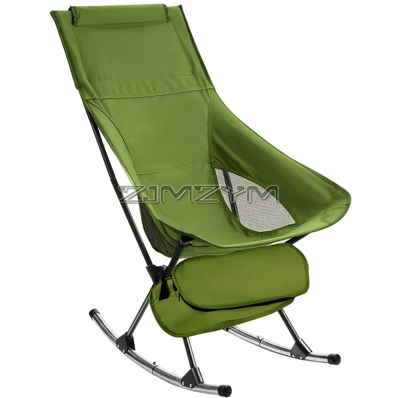 Folding Rocking Camping Chair Portable Outdoor Rocker with High Back, Bottom Storage Bag, Carry Bag, Supports 150kg