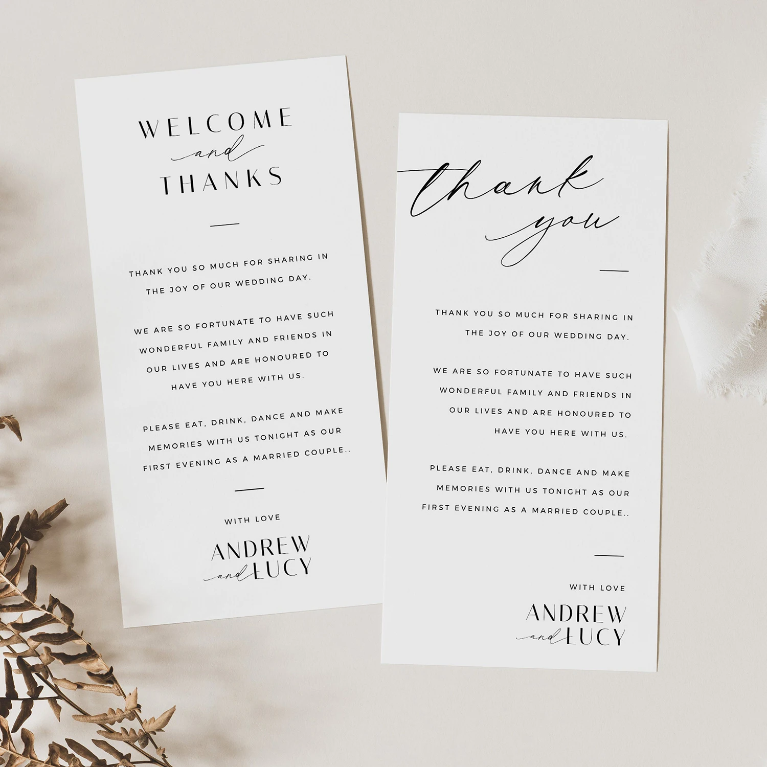 Personalized Table Card Wedding Table Decor Custom Thank You Place Card Minimalist Wedding Invitations Editable Place Setting view 5