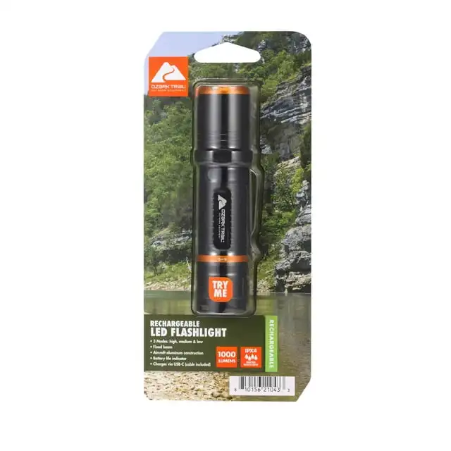 

Ozark Trail 1000 Lumen Rechargeable Tactical Flashlight, Bright, Durable & Tactical
