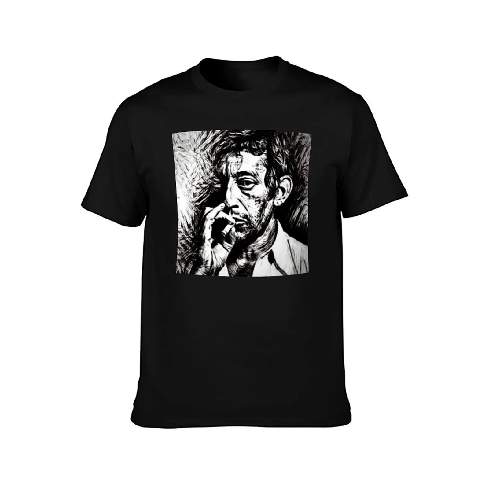 Serge Gainsbourg blacks ne white drawing T-Shirt summer top vintage clothes mens vintage t shirts