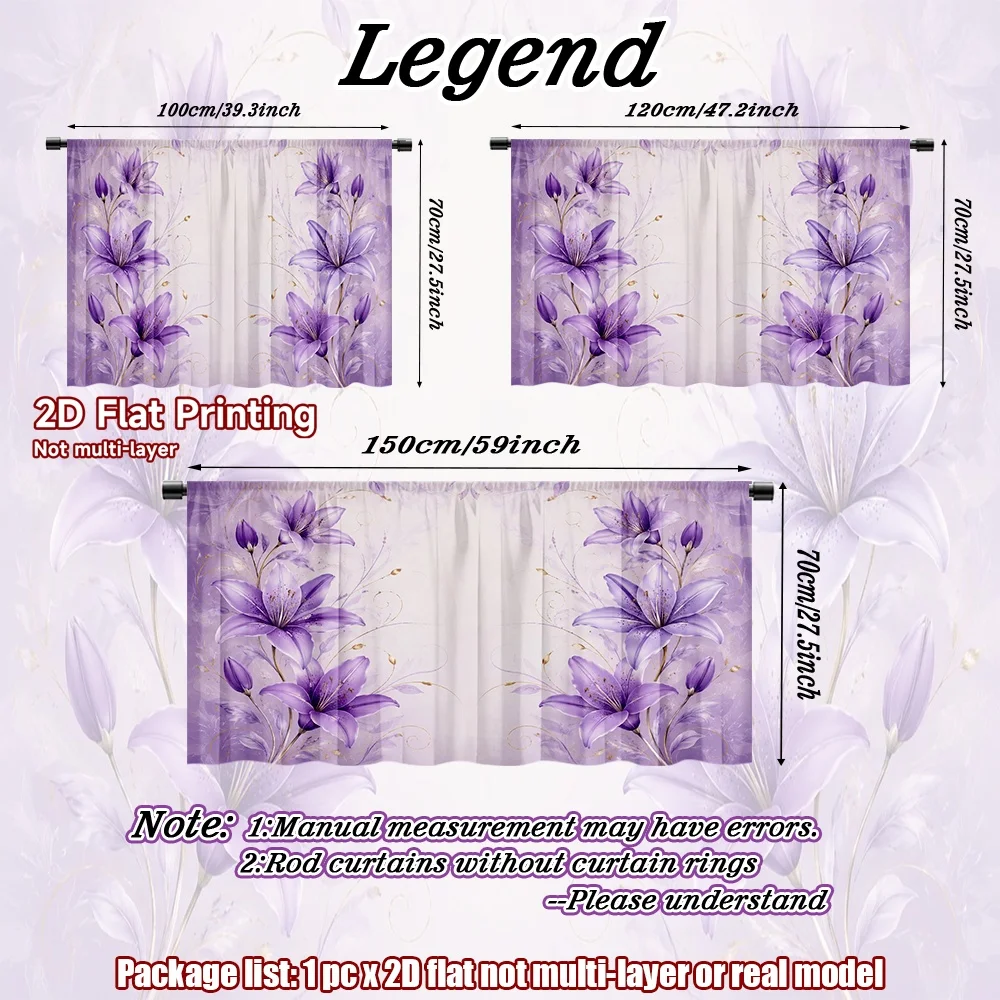 2D flat 1pc Bohemian style short curtains Elegant Purple Lilies Digital printing Storage shelves for study and living room,
