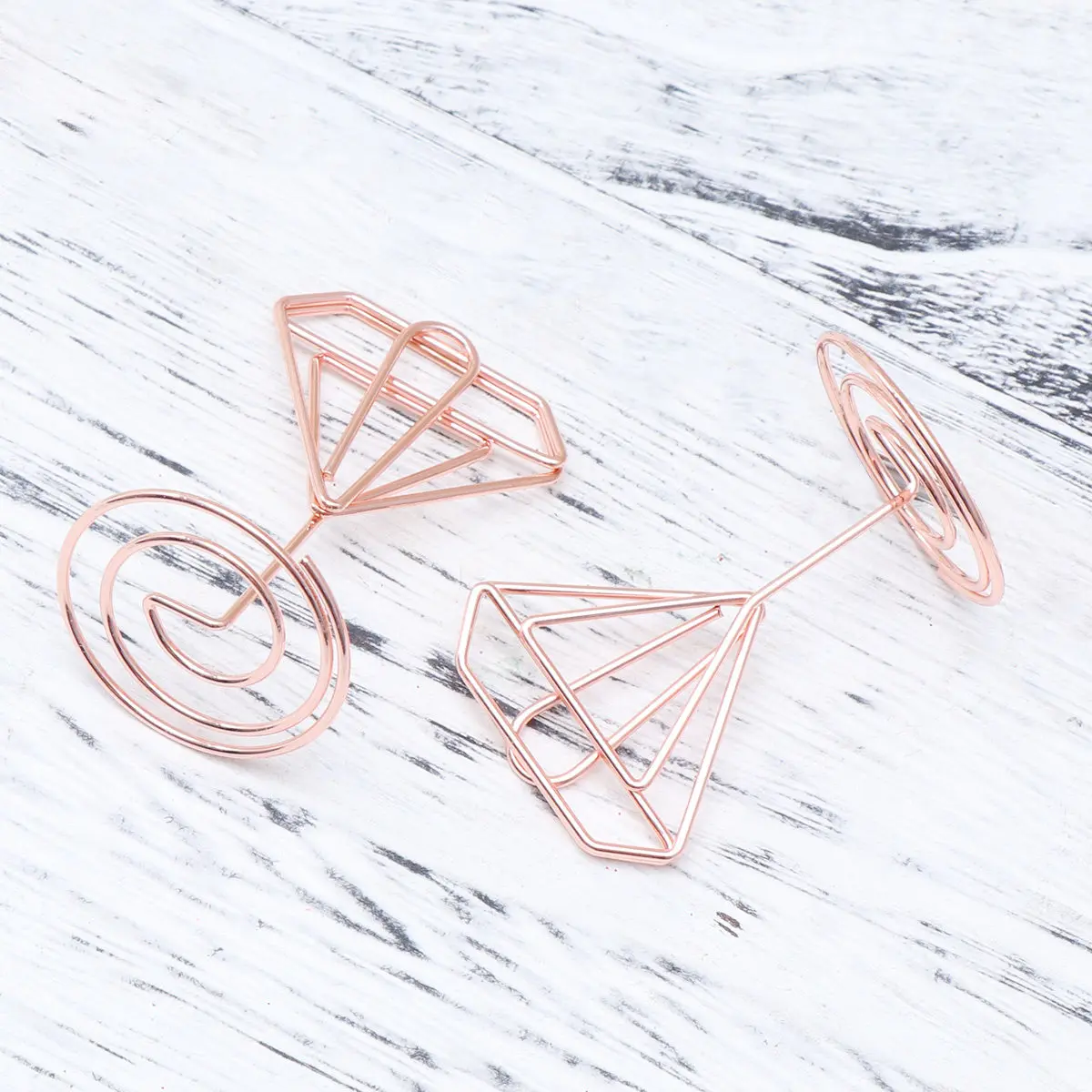 12Pcs Metal Diamond Shape Memo Holders Rose Gold Note Clips Photo Stands Wedding Seat Card Holders Desktop Decoration