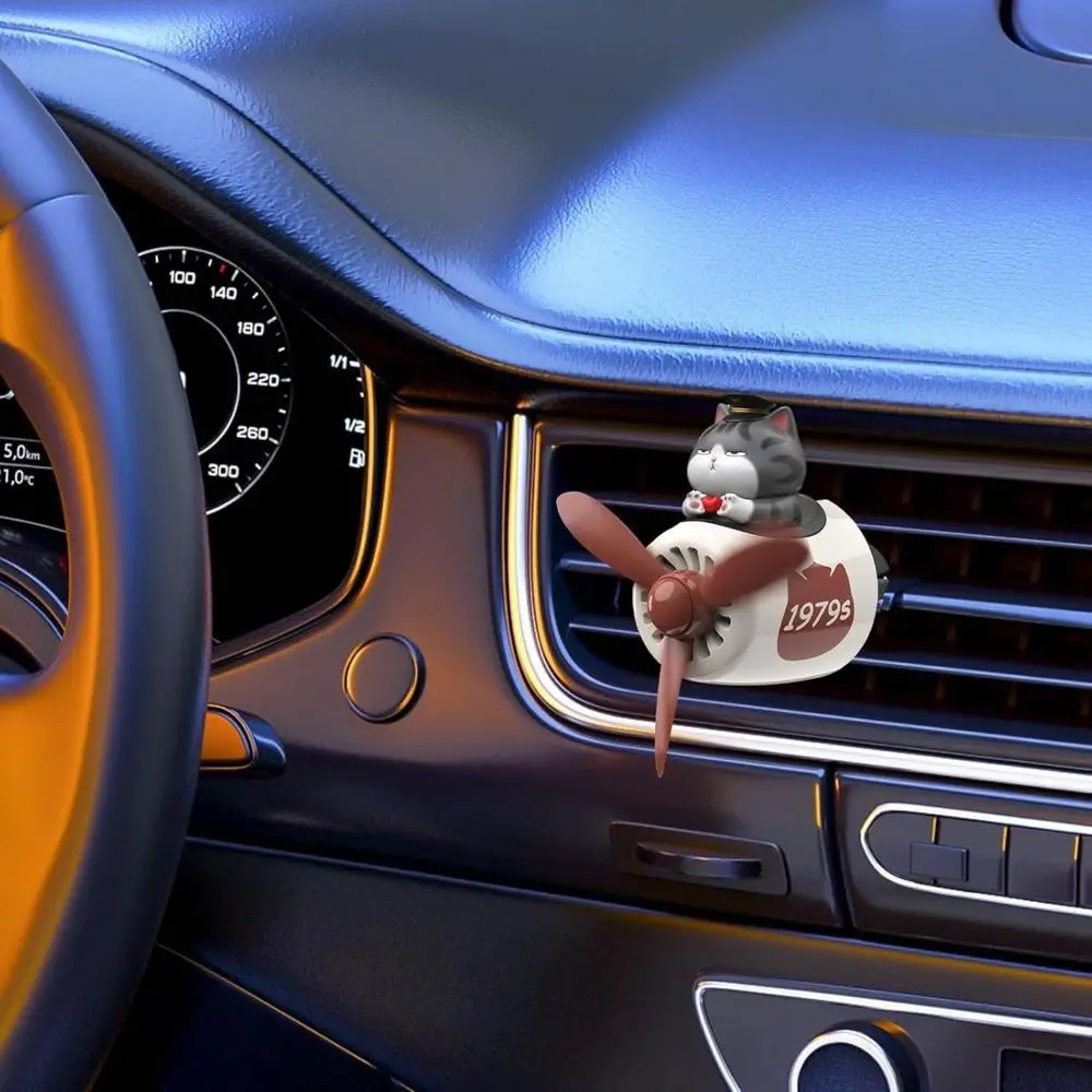 

Love Cat Pilot Car Air Fresheners Cute Cat Airplane Rotating Propeller Air Outlet Vent Fresheners