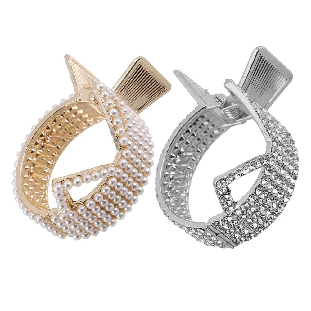

2 pcs Hair Clip Elegant Rhinestone Pearl Secure Grip Claw for Women Bridesmaid Bridal Wedding Party Hairstyle Accessory