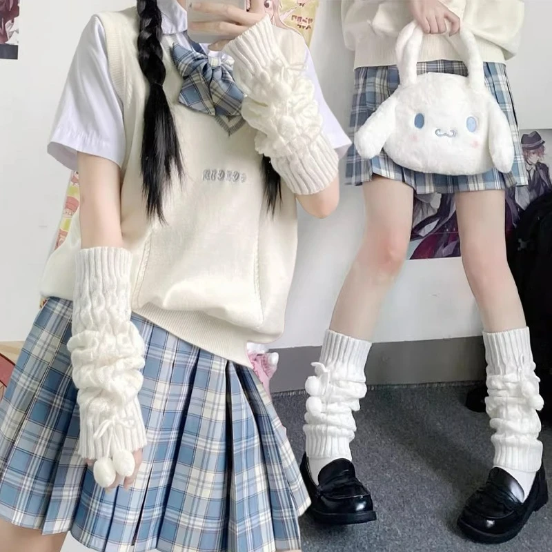 جديد لوليتا JK تدفئة الساق المرأة الجوارب الطويلة الصوف محبوك غطاء للقدم الذراع أدفأ Y2K الخريف الشتاء الكروشيه كومة الجوارب الأصفاد التمهيد #2