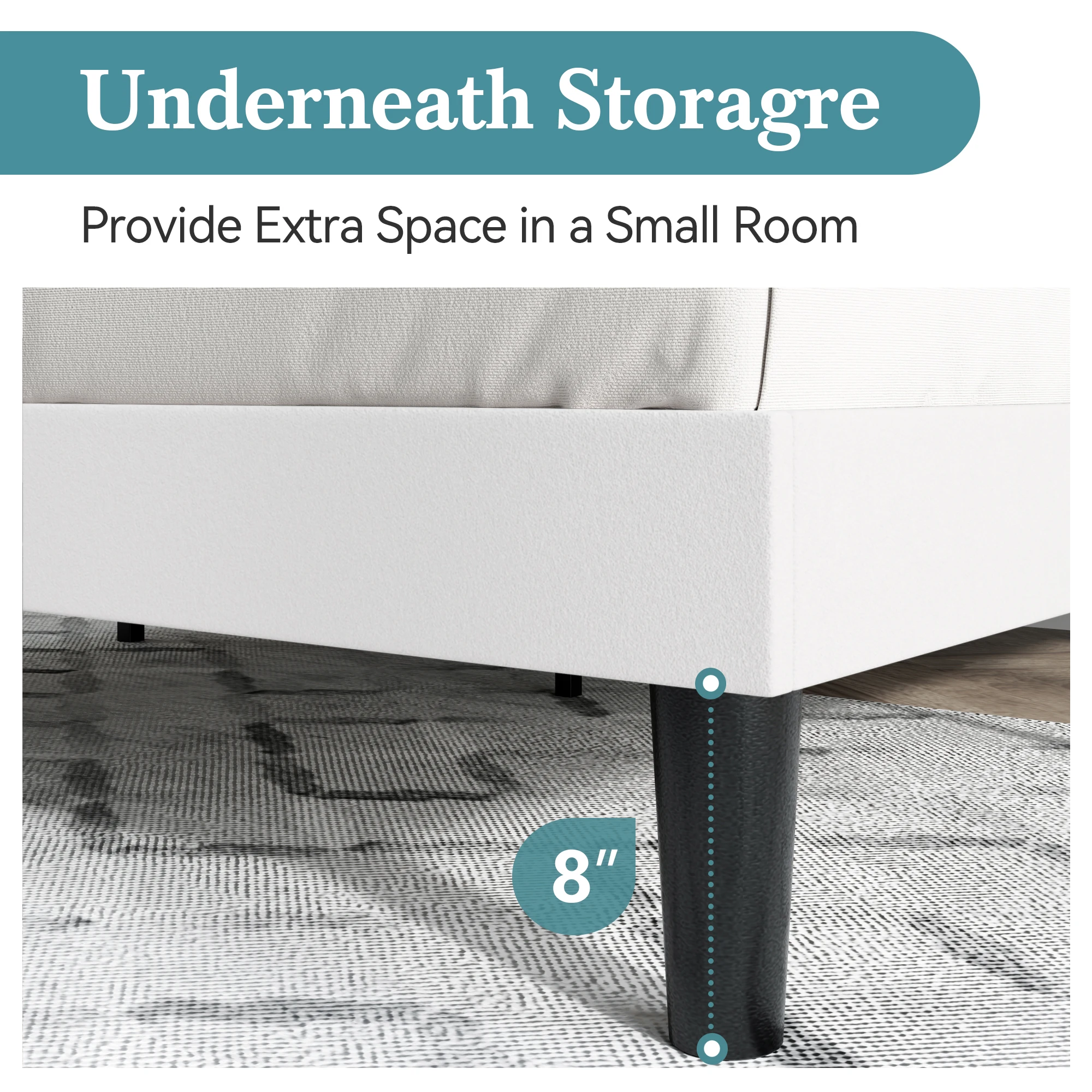 إطار سرير منجد مخملي من HOOMIC، لوح رأسي معنقدة بقناة عمودية، شرائح خشبية تدعم Allewie #5