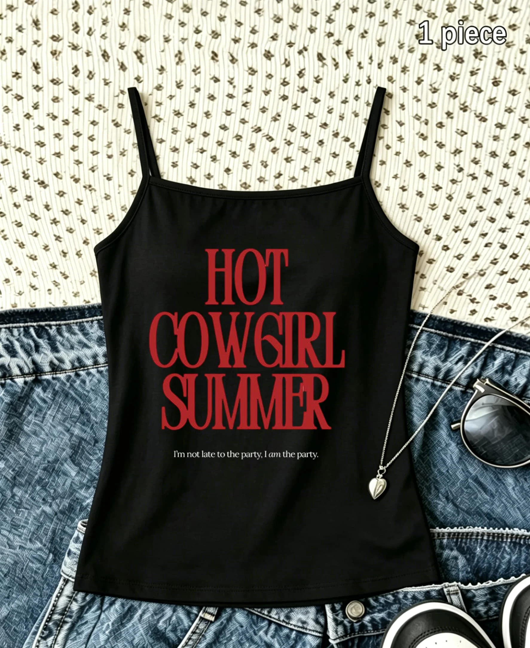 Hot Cowgirl Summer Camisole Slogan Typography Print Crop Tank Top Sexy Party Vibe Nightout Club Wear Attire Skinny Vest