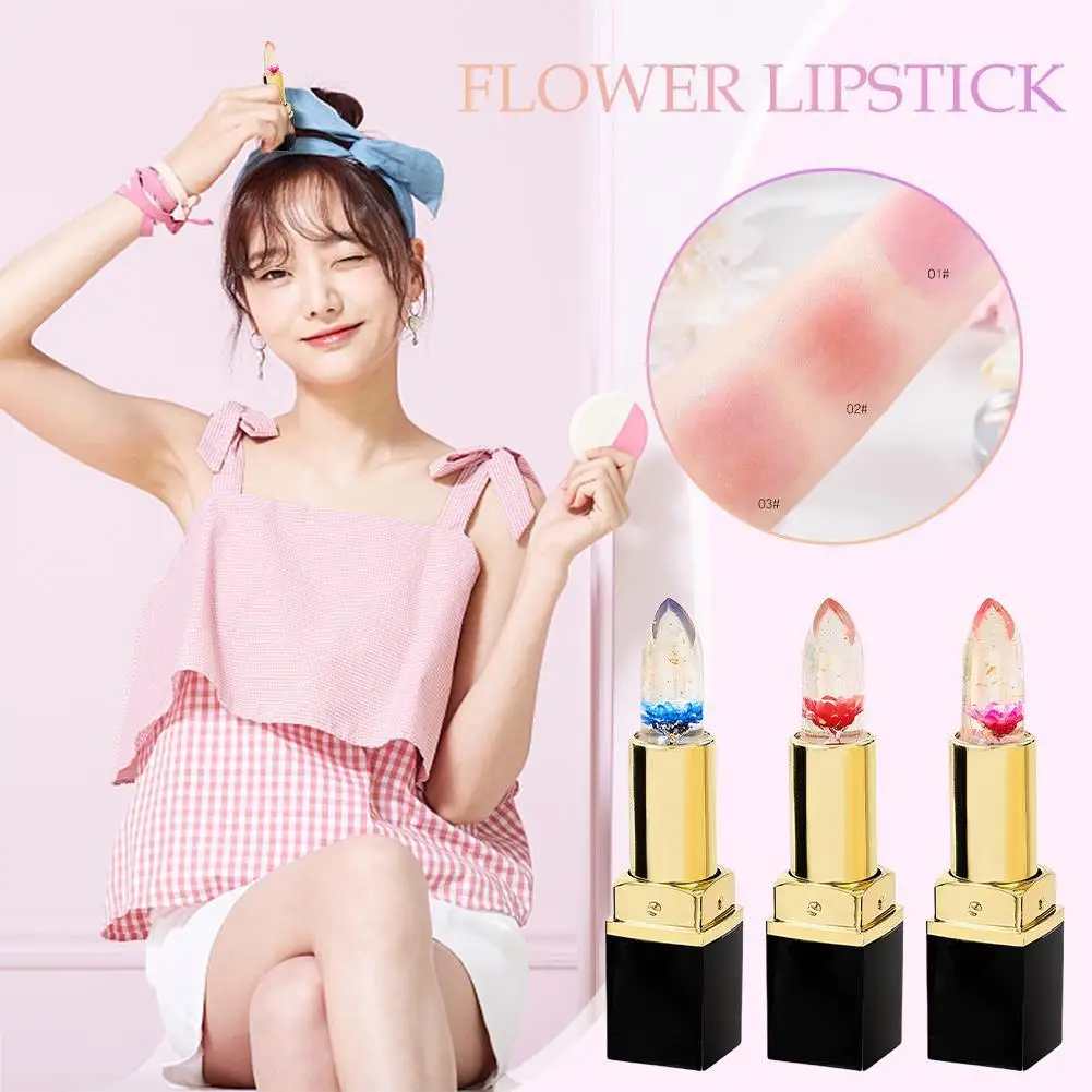 New Flower Lipstick Color Changing Lip Gloss Moistening Temperatu Cosmetic Transparent Makeup Crystal Lip Balm Color Pomade E3A8