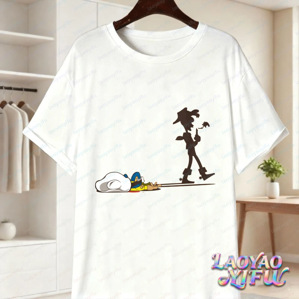 Classic Lucky Luke Daltons Print Casual Tops Edgy Western Animation Cotton T-Shirt Cowboy Vintage Classic Women Men's Clothing
