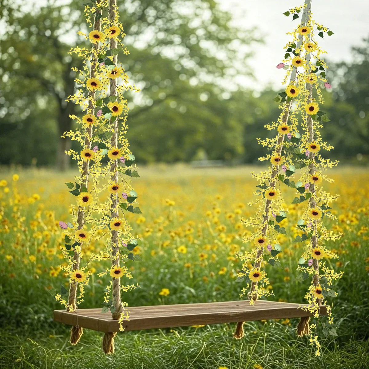 

5.7ft Easter Egg Garland, Spring Hanging Sunflower Flowers Vine Easter Hanging Tree Garland