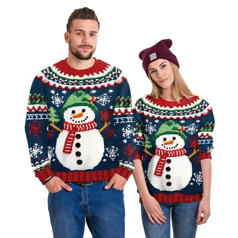 Casual Round Neck Christmas Sweatshirt for Men and Women Sweater 3D Digital Printed Pullovers for Holiday Celebrations Christmas
