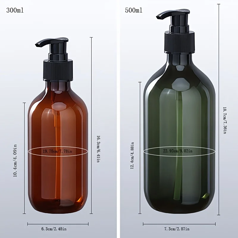 1pc 300ML 500ML Bathroom Soap Dispensers Amber Shampoo Lotion Container Press Pump Refillable Bottle for Bath Soap Gel Cosmetic