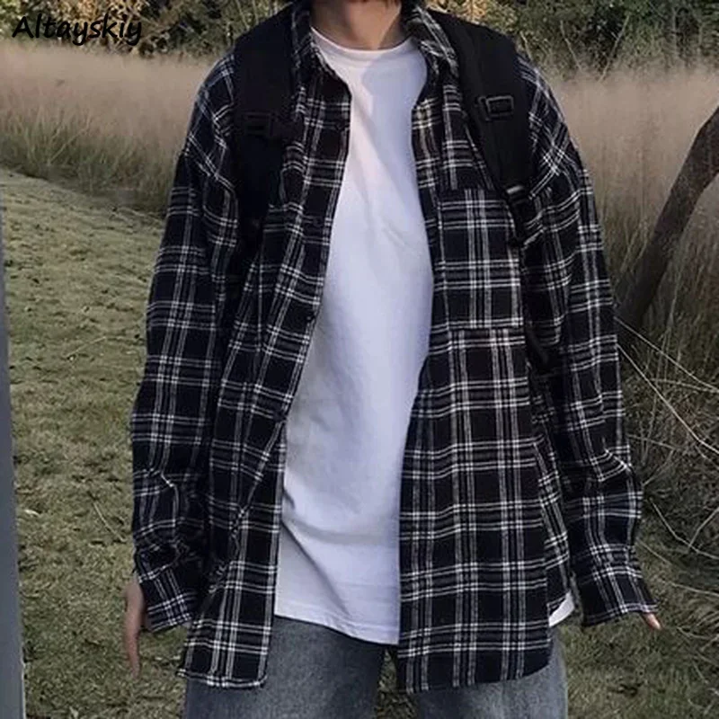 

Shirts Women Couple Plaid College Minimalist Loose Casual Spring Popular Harajuku Japanese Style Fashion Female