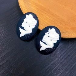 Onebeading Approx 30x40mm Black Flat Back Resin Mermaids Cameos Cabochons For Tray Base Blank DIY Making Accessories 10pcs