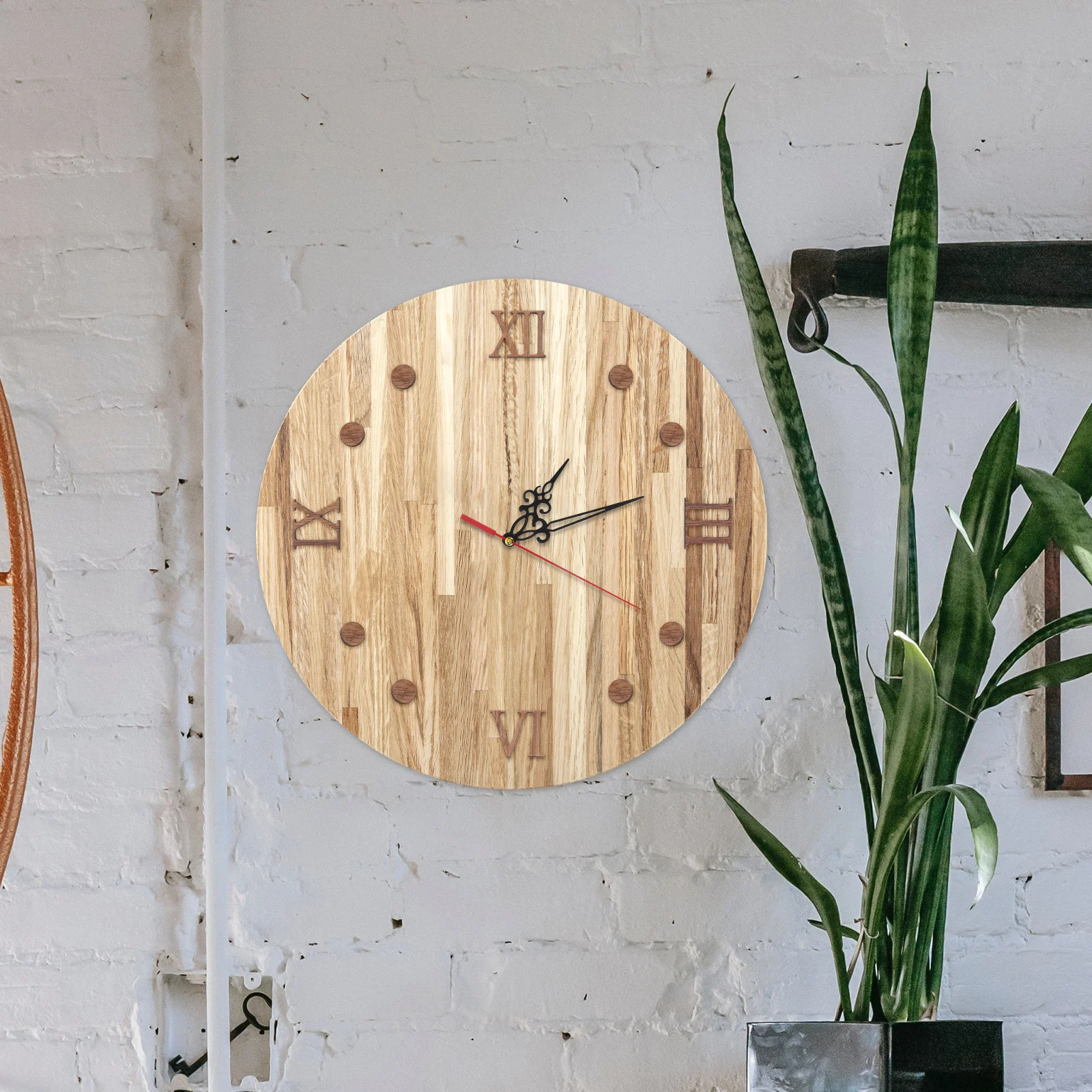

Minimalist DIY Wall Clock Roman Numerals Wooden Markers Stylish Design Easy Assembly Home Office Decor Frameless DIY Wall Clock