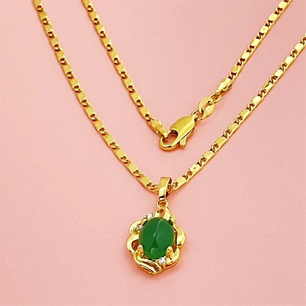 

Luxury 24K 9999 Pure Gold real gold Women's jade pendant necklace