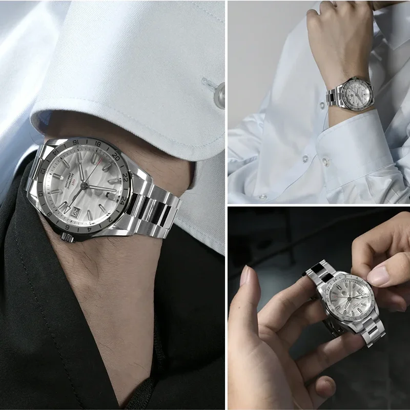 San Martin SN0129 Automatic GMT Watch 39Mm Desert Texture NH34 Mechanical Watch Sapphire BGW9 Waterproof 100M Luxury Watches Man