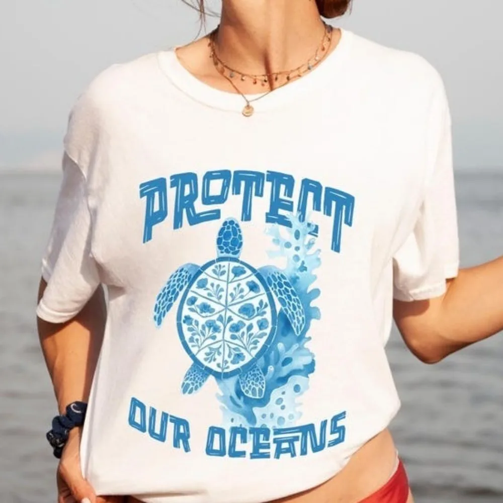 Camiseta Protect Our Oceans, camiseta Save The Turtles, camiseta Salted Granola, ropa con animales del océano, regalo para amantes del océano, camisetas de verano para mujer