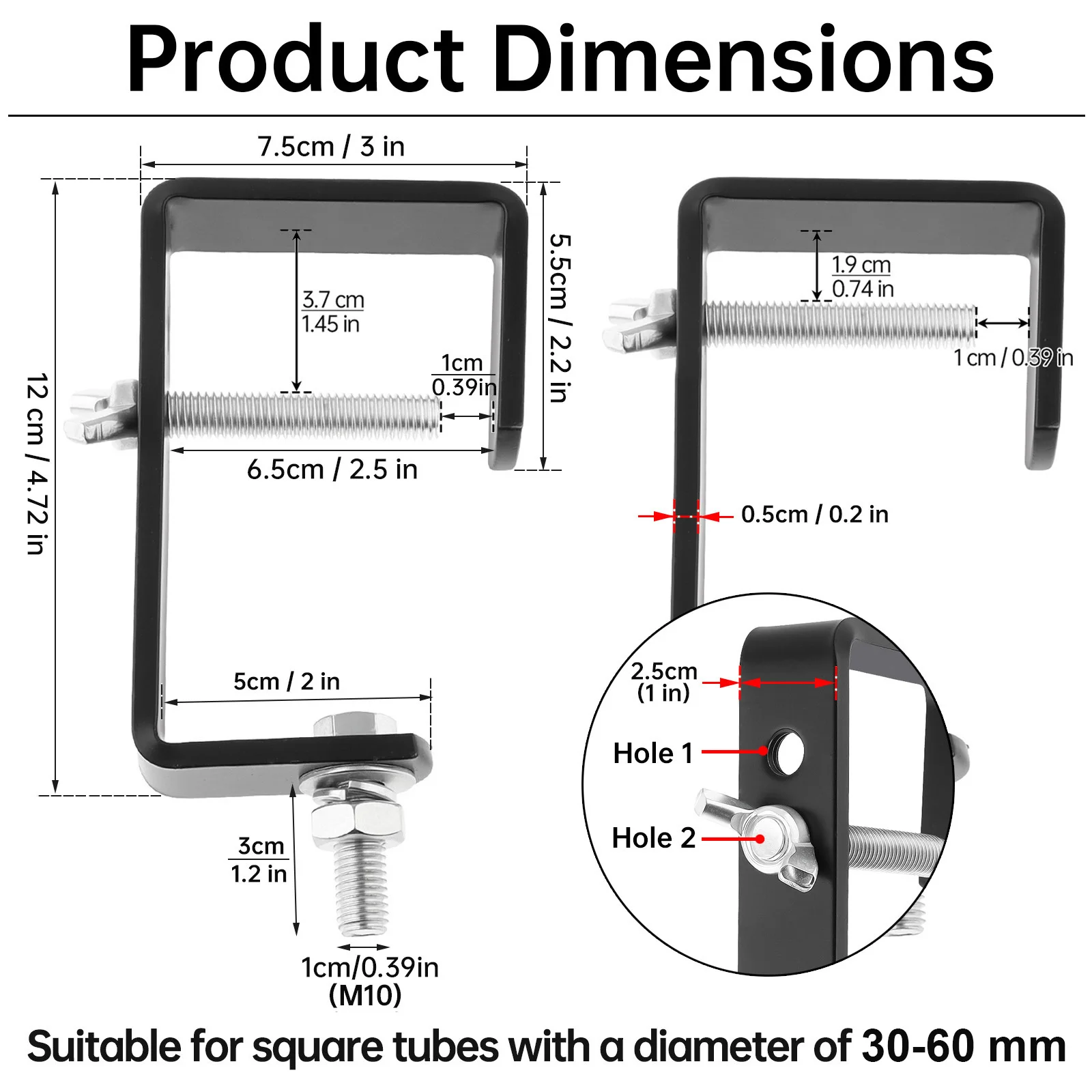 30-60mm Square Tube Truss Clamp Hook 40kg/88lbs Load Stage Light Clamp for Moving Head Par Spotlight / LED PAR / DJ Spots Lights