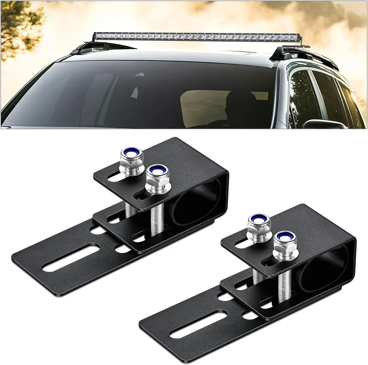 Nilight LED Light Bar Mounting Bracket | Light Clip Bracket Non-Slip Design for Luggage Racks on SUVs, Off-Road Trucks and Other Vehicles Black