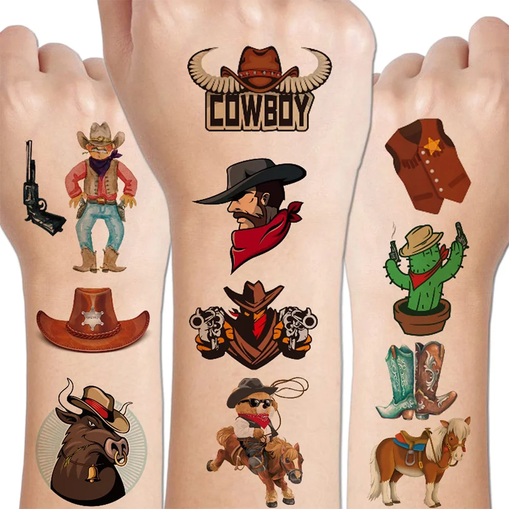 

Cowboy Party Decoration Tattoos for Kids - 66 PCS Western Cowboy Temporary Waterproof Tattoos Boys Birthday Party Decor Gifts