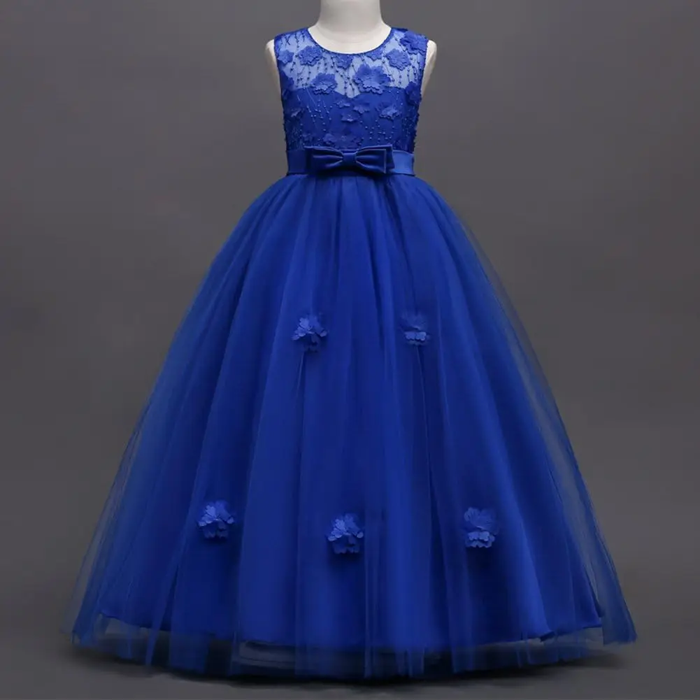 Тюлевое ретро винтажное кружевное вечернее платье с цветочным принтом для девочек длиной до пола, танцевальное платье для свадебной вечеринки