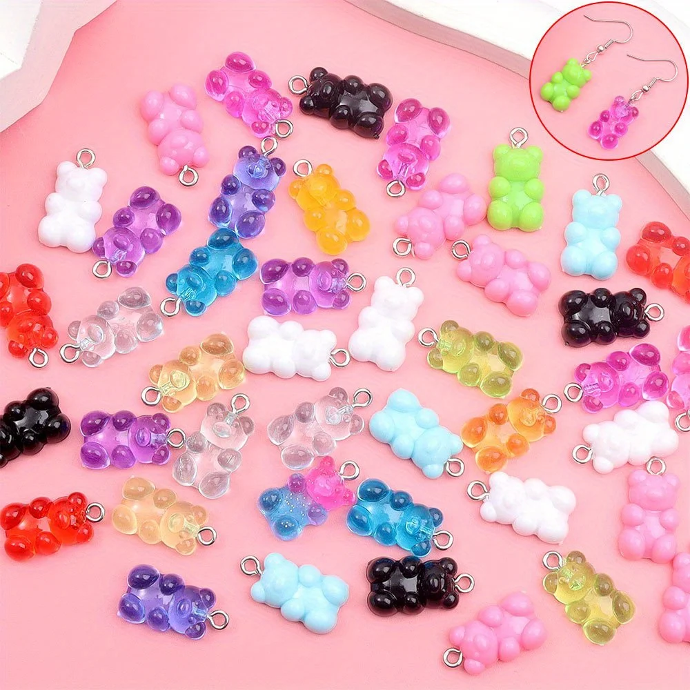 10/30/50pcs Multi-color Resin Bear Shaped Pendant Buckle,DIY Jewelry Accessories, Valentine's Day, Christmas, Thanksgiving Gifts