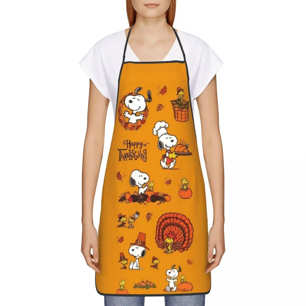 Custom S-Snoopys Funny Apron Women Men Thanksgiving Day Adult Unisex Kitchen Chef Bib Tablier Cuisine Cooking Baking Painting