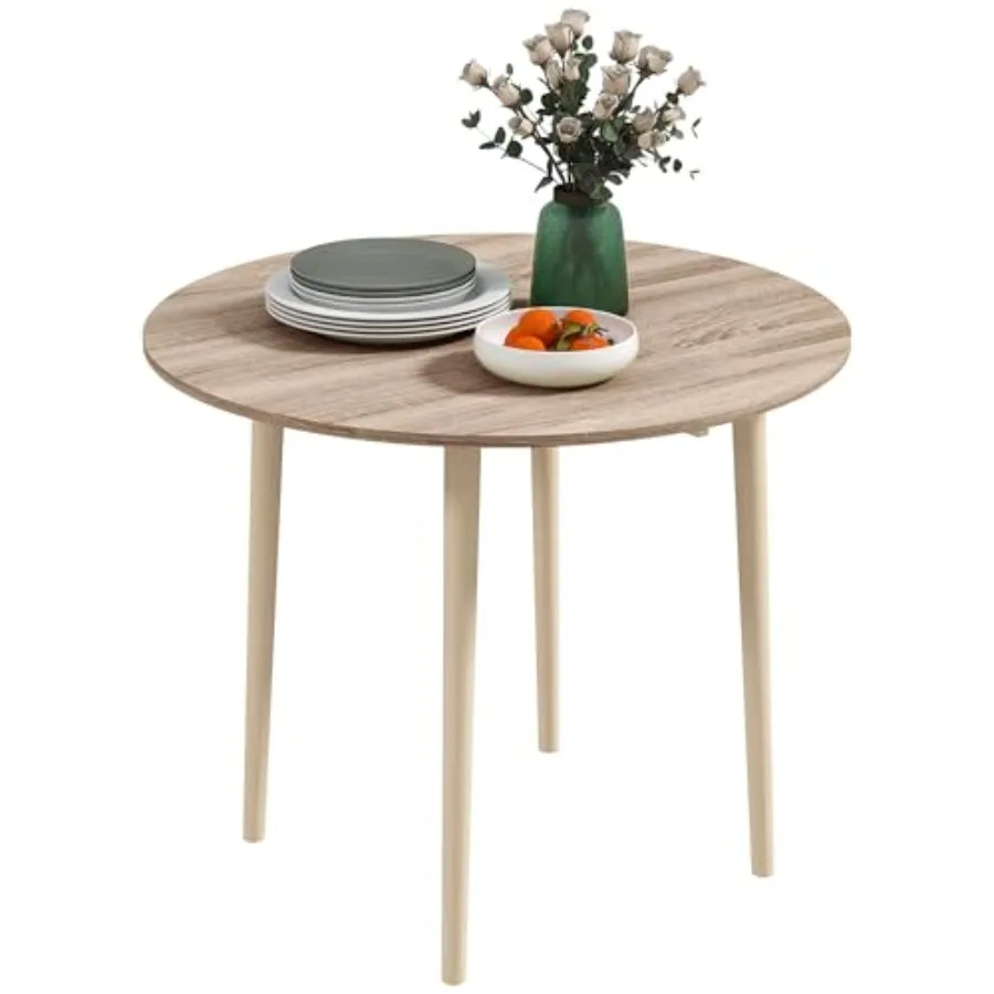 

35" Small Kitchen Table, Collapsible Drop Leaf Table for Small Spaces, Round Folding Dining Table with Solid Wood Legs for Kitc