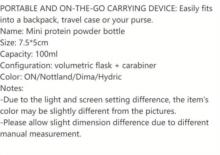 100ML Outdoor Sport Mini Tragbare Protein Behälter Pulver Flasche Mit Molken Schlüsselbund Gesundheit Trichter Medizin Box Kleine Wasser Tasse – Detail 7