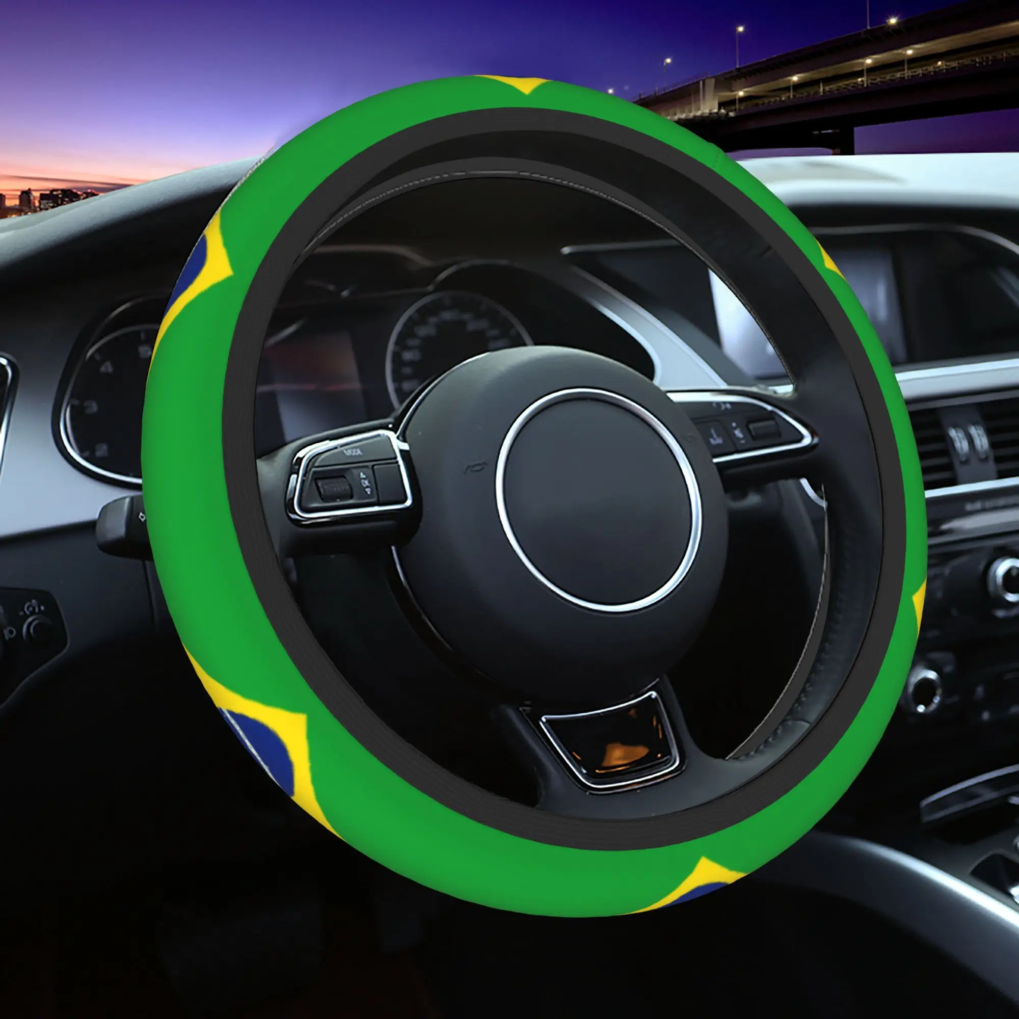 37-38 Steering Wheel Covers Brazil Flag Elastic  Braid On The Steering Wheel Cover Auto Decoration Car Accessories