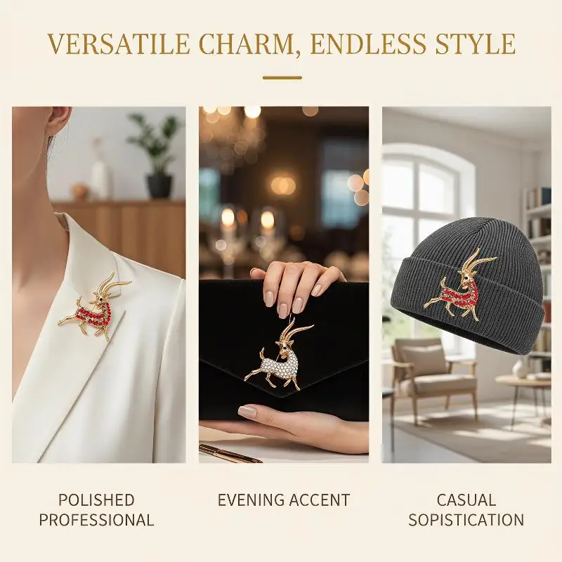 Rhinestone Decorated Golden Antelope Brooch Elegant Fashion Jewelry for Mom Mother's Day Surprise Gift