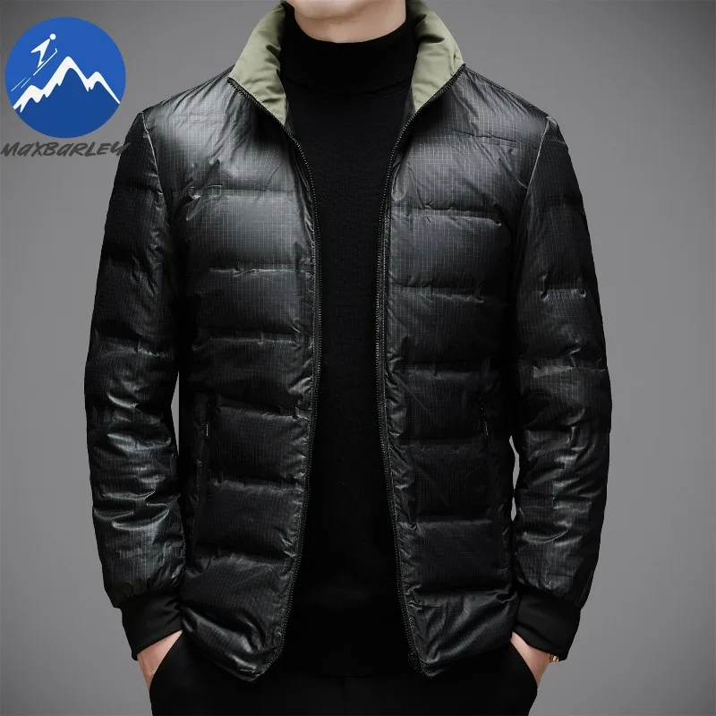 Maxbarley  Mens Down Jacket Thickened Business Casual Lightweight Padded Jacket Trendy Detachable Hooded Outdoor Winter Coats