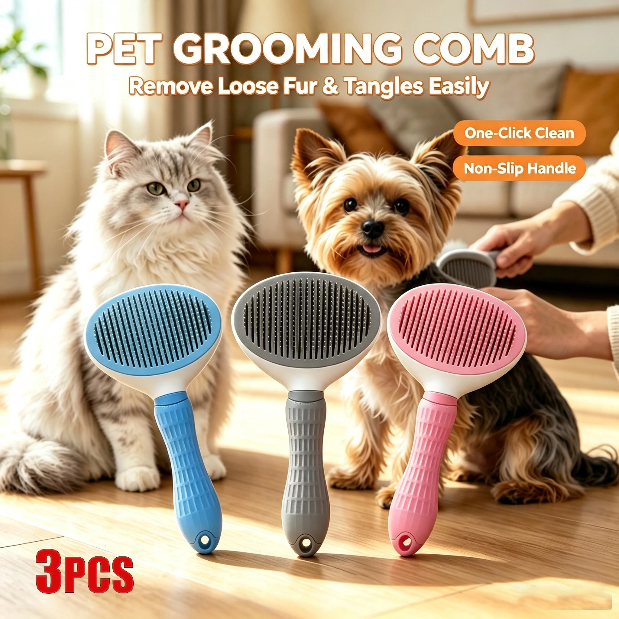 One-Click Pet Hair Removal Comb Cat Dog Hair Brush Pet Grooming Care Brush Float Hair Removal Slicker Brush with Automatic Funct