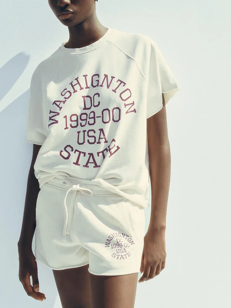 New Arrival Summer Women's Short Sleeve Hoodie And Fleece Shorts Two-Piece Set round Neck Overhead Style Spring 2025 Collection