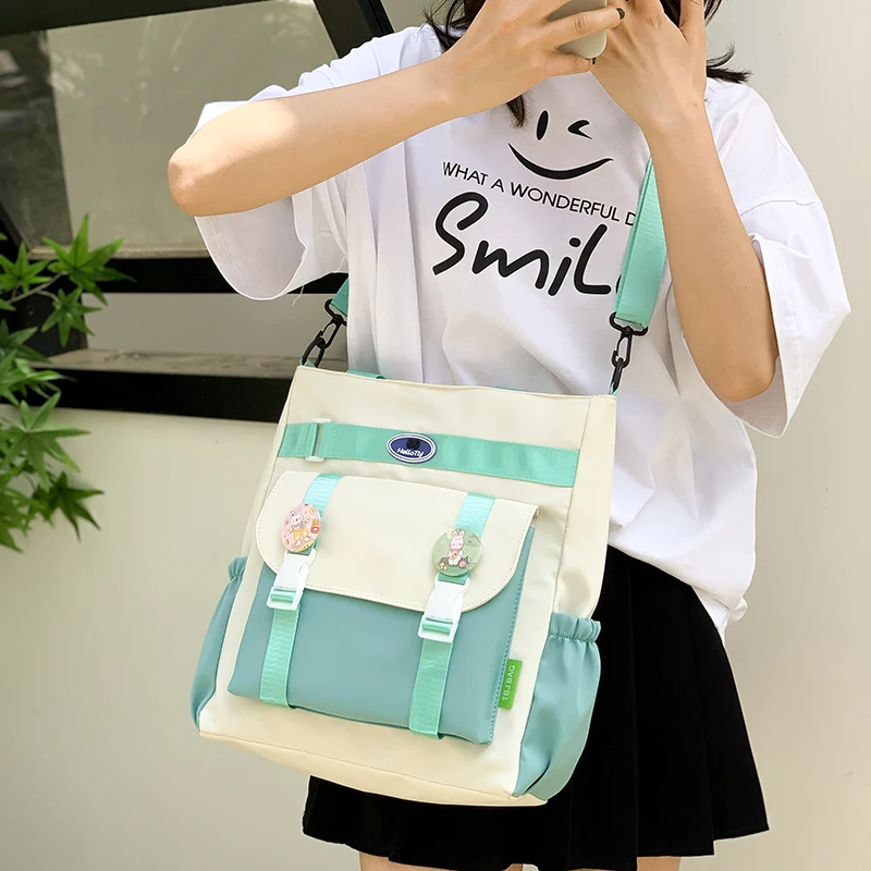 Cute Large Capacity Canvas Bag 2023 New Female Messenger Korean Student Harajuku Girl Schoolbag Shoulder Bags Shopping Tote Bag