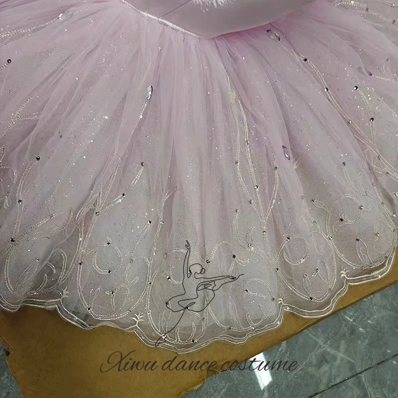 Professioneller, maßgeschneiderter Ballettrock, kurzer Rock, flauschiger Rock, Performance-Uniform, rosa, Wettbewerb für Kinder und Erwachsene