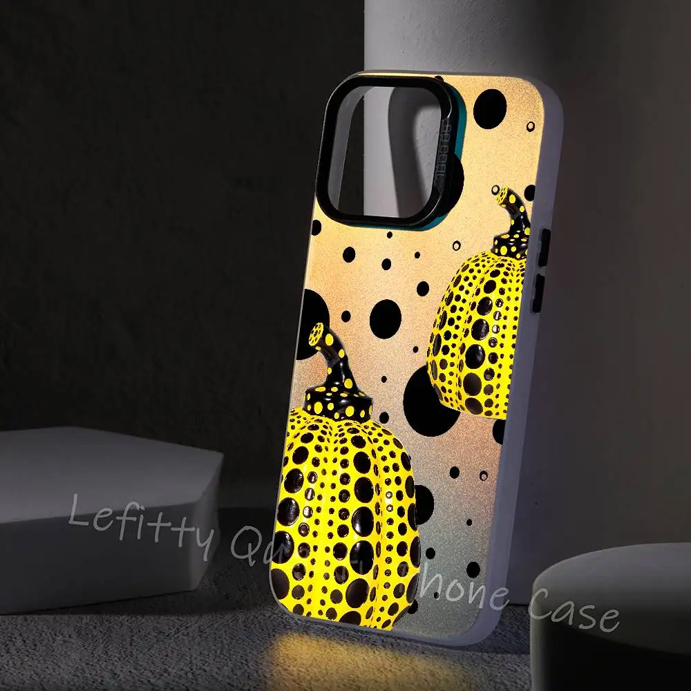 Y-yayoi K-kusama Art1 جراب هاتف ليزر معدني لهاتف آيفون 16 15 14 13 12 11 Pro Max ماتي أورورا متعدد الألوان غطاء متدرج #4